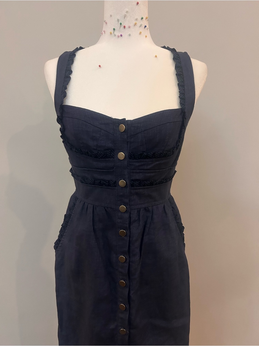 Cynthia Steffe Navy Sleeveless Button-Front Midi Dress